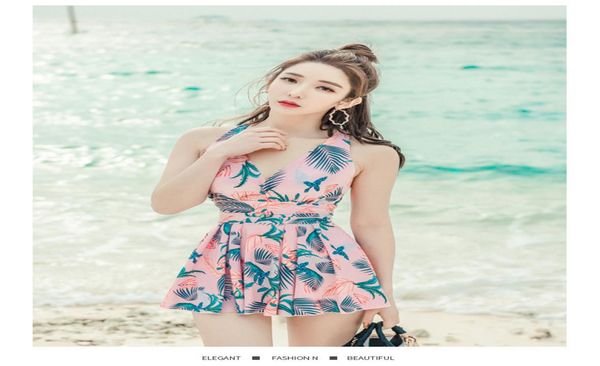 

one piece dressstyle conservative cover belly slim swimsuit korea large size spring bathing suit1883378