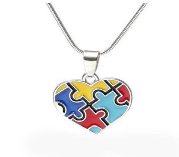 

autism awareness puzzle jigsaw jewelry necklace set colorful fashion square diamond charm earring bracelet6356663, Silver