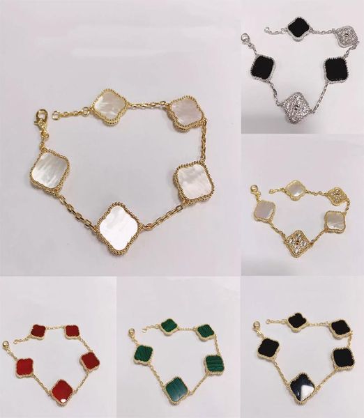 

925 silver designer lucky elegant charm bracelet cleef fashion vintage 5 motifs bracelets clover leaf necklace luxury design weddi6185778, Golden;silver