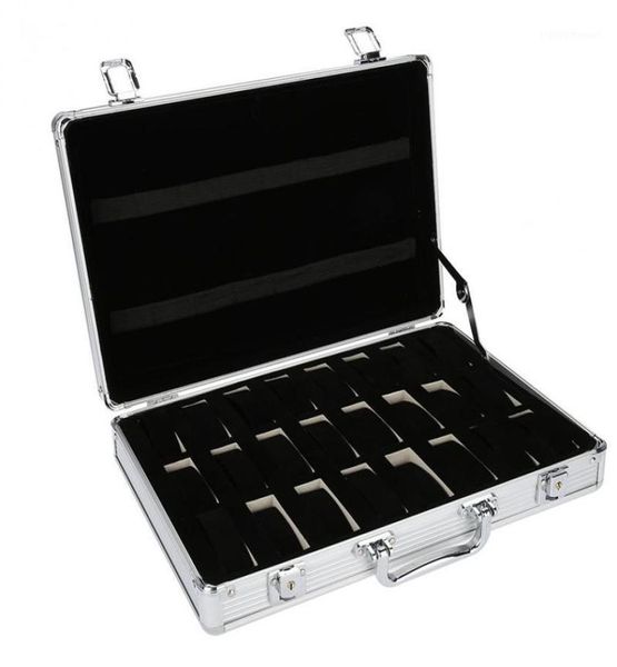 

watch boxes cases 24 grid aluminum suitcase case display storage box bracket clock clock18701466, Black;blue