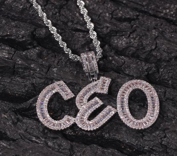 

hip hop custom name baguette letters pendant necklace with rope chain gold silver bling zirconia men pendant jewelry7282422