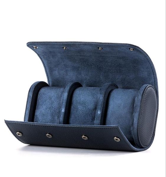 

watch boxes & cases 3-slot roll suitcase unique portable vine pu leather display storage box and slide in boxs holder for gift1673609, Black;blue