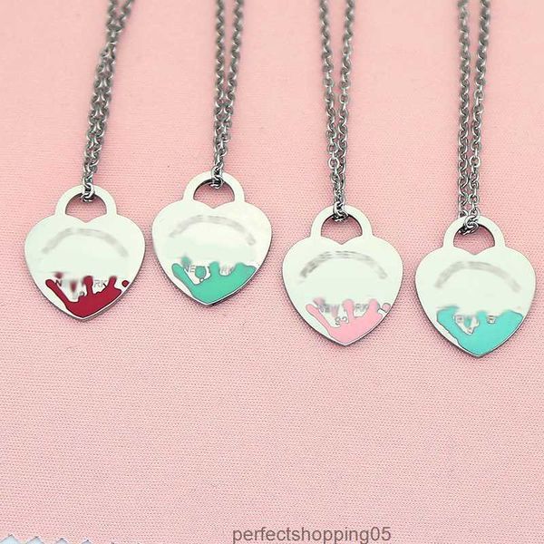 

luxury heart necklace womens one set of packaging stainless steel 19mm pendant blue pink green red couple jewelry on the neck valentine day, Silver