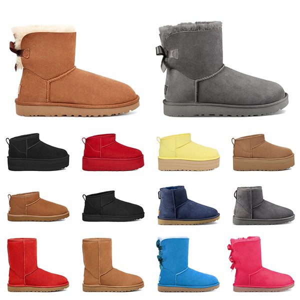 

women fur designer australian boots woman booties slip-on fluffy snow winter boot short classic ultra mini platform fuzzy outdoor shoes ches, Black