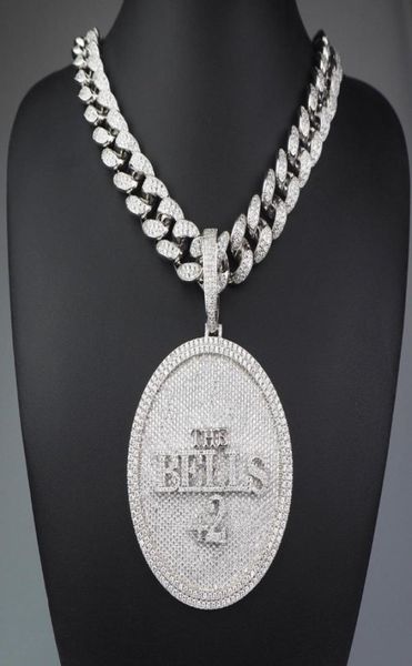 

iced out number 44 large size diamond round pendant necklace 18k gold plated mens hiphop bling jewelry gift4071204, Silver