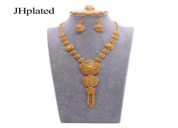 

african dubai 24k gold plated filled bridal jewelry sets wedding gifts jewellery necklace earrings ring bracelet set for women 4756189, Silver