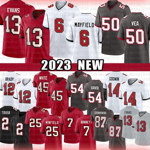 

13 mike evans 6 baker mayfield football jersey tampas bayes buccaneeres vita vea tom brady devin white lavonte david chris godwin kyle trask, Black;red