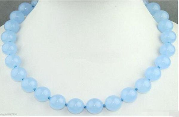 

10mm natural light blue jade round gemstone necklace 20inch02180680, Silver