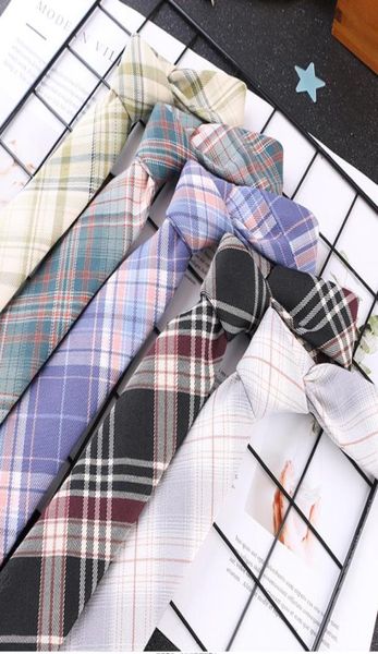 

fashion cotton skinny plaid neck ties for men students boys girls casual uniforms neckties shirt check skirt accessories 37 colors2515750, Blue;purple