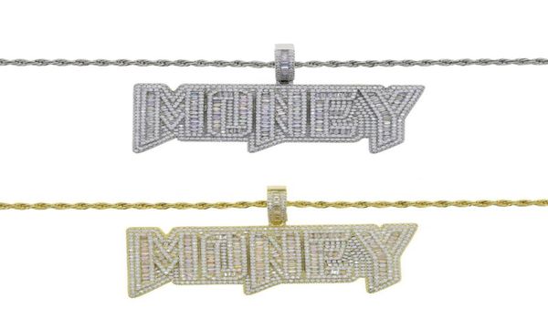 

chains iced out bling 5a cz paved gold color letter money pendant necklace with long rope chain hip hop dollar men boy jewel1791600, Silver