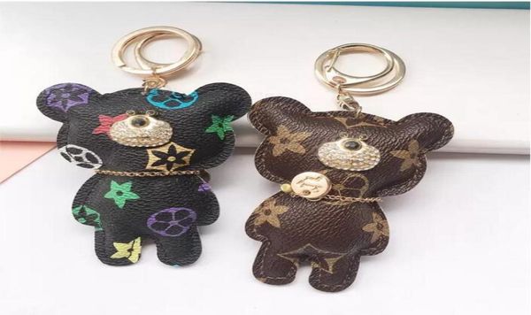 

bear design car keychains flower bag pendant charm keyring holder pu leather animal key chain6202725, Silver