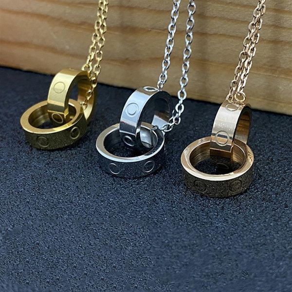 

ca designer necklace luxury classic double fashion ring necklace man women titanium steel diamond couple pendant wedding party val3533, Silver