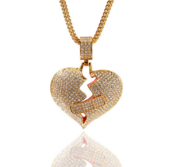 

pendant necklaces for women hip hop new full diamond band aid broken heart alloy ok tension love 2204205375346, Silver