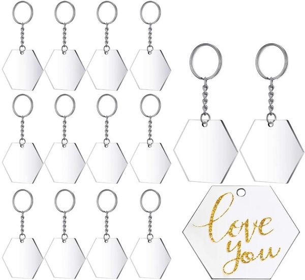 

transparent acrylic disc and key chain transparent acrylic key chain blank for diy items and crafts hexagon48 pieces6853315, Silver