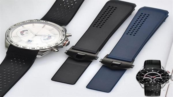 

watch band for carrera curved end waterproof strap accessories tpu silicone rubber bracelet chain331a2488668, Black;brown