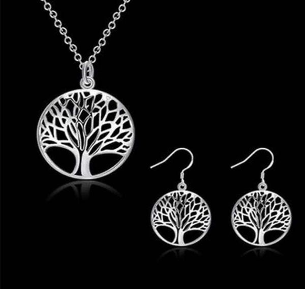 

whole 925 silver plated living tree of life pendant necklace fit 18inch o chain or earrings bracelet ring for women girl jewer5725051, Black
