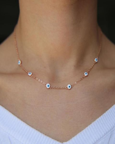 

enamel white evil eye round dots charm link chain rose gold color lucky turkish evil eye women elegance fashion jewelry chain neck1442334, Silver