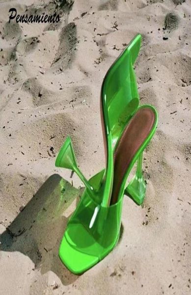 

sandals ins style fashion transparent pvc women summer crystal clear heeled female mules slides high heels jelly shoes6791622, Black