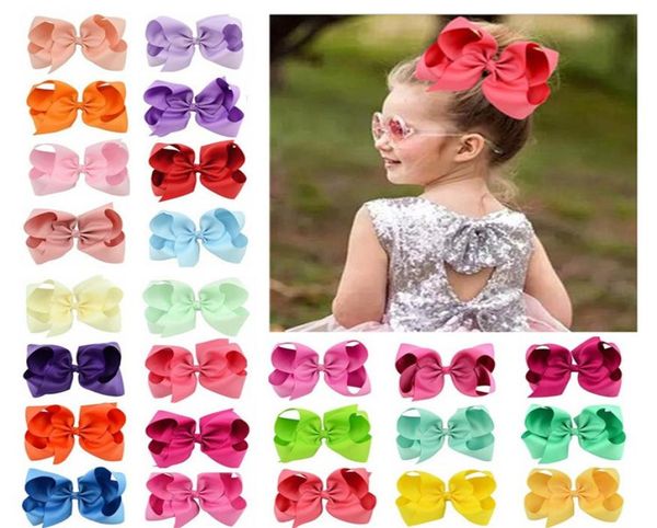 

40 colors 6 inch fashion baby ribbon bow hairpin clips girls large bowknot barrette candy color children039s boutique hair orna8361864, Slivery;white