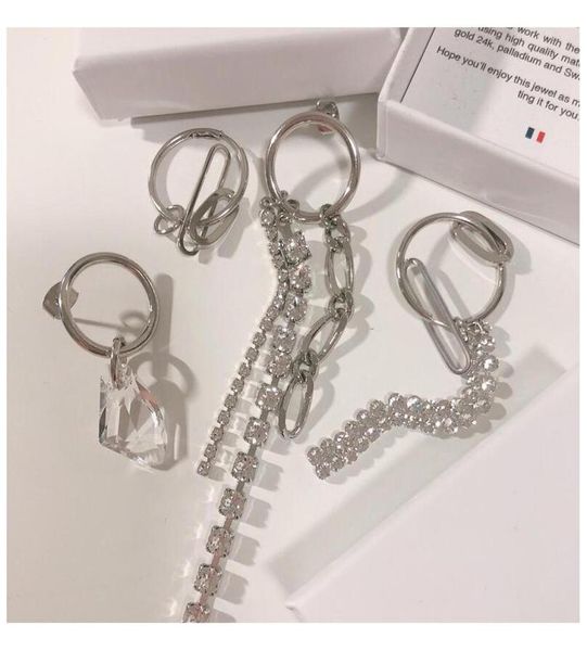 

justine clenquet asymmetric metal chain crystal earrings fashion personality hip hop punk ladies earrings birthday gift naptl5776031, Silver