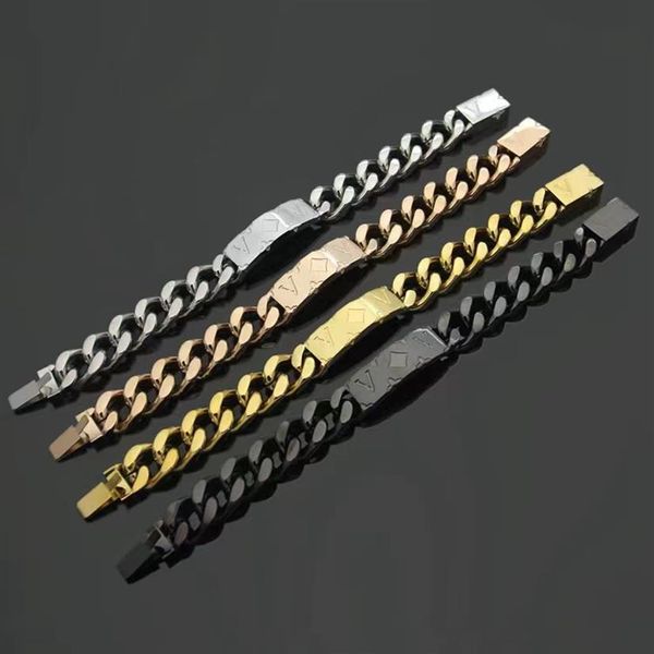 

gold color men iced out stainless steel brand women bracelets fashion rhinestone miami cuban link chain hip hop bracelet266d, Black