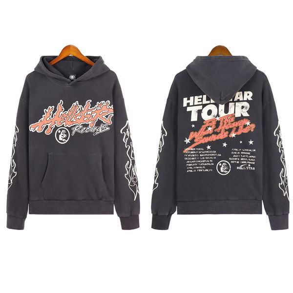 

hellstar designer mens hoodie flame letter printing long sleeve sweater autumn fashion brand pullover womens round neck top, Black