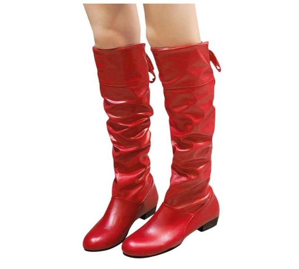 

kneehigh red long boots for women warm leather puppy heel boots lace strappy flat boots large size student shoes woman booties86532408080, Black