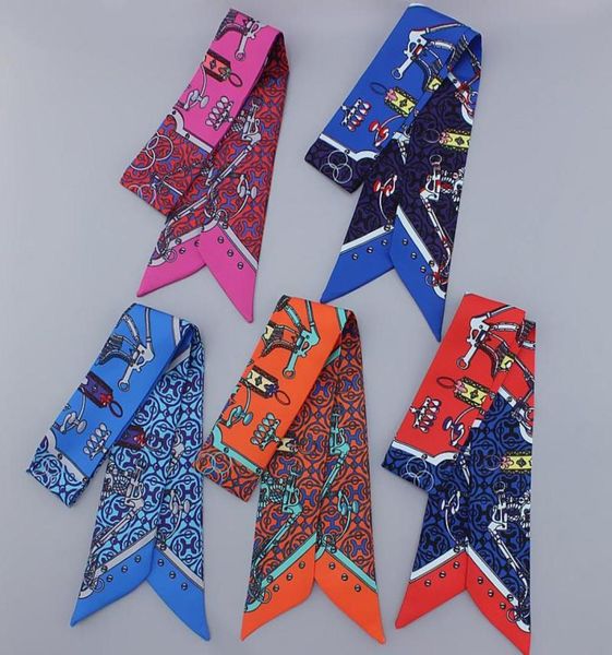 

scarves brand imitated twill silk women retro printing orange shawl luxury classic bag ribbon scarf ladys chic headband9390142, Blue;gray