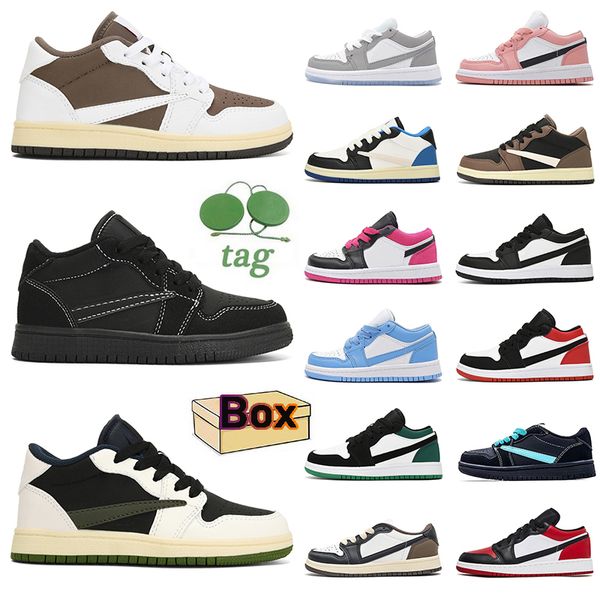 

with box jumpman 1 low kids basketball sneakers j1s cactus jack reverse mocha olive unc smoke black phantom pink bred toe children infant tr