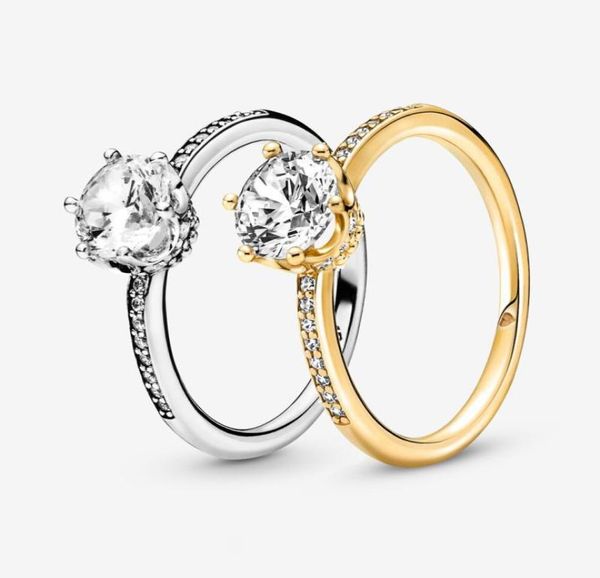 

100 925 sterling silver clear sparkling crown solitaire ring for women wedding egagement rings fashion jewelry accessories3150948, Slivery;golden