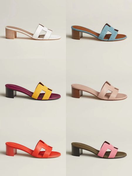 

new h oram women's thick heel sandals slippers luxury designer leather summer classic fashion beach jelly h slippers, Black