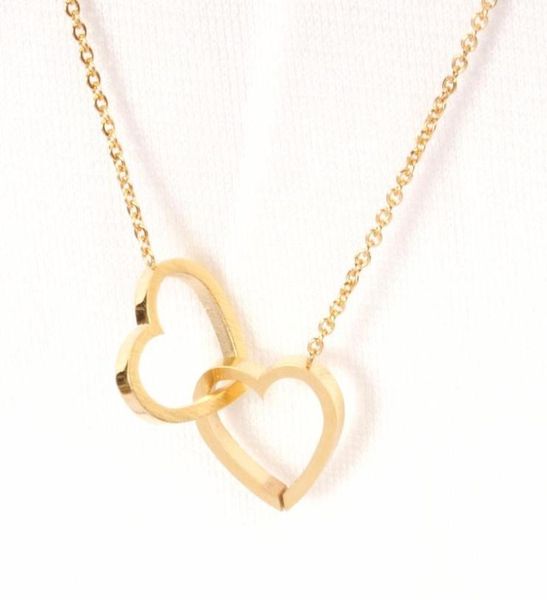 

pendant necklaces double heart pendants for women love jewellery gifts stainless steel link chain bijoux femme collier choker1005411, Silver