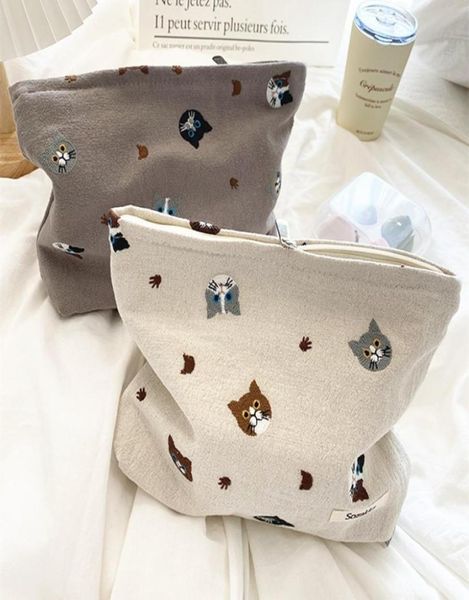 

cute cat makeup bag japan style cosmetic organizer for women make up pouch cotton fabric travel cosmetic bag zipper beauty case 223741164