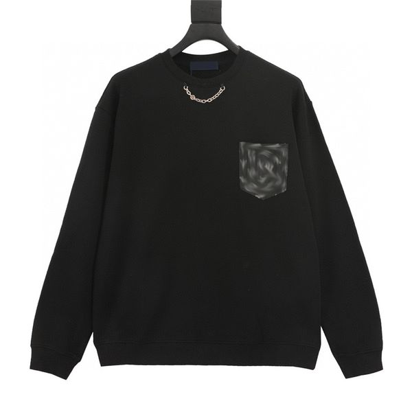 

1_v big denim pocket chain t-shirts long sleeved hoodie outdoor sweatshirt autumn winter sports sweat men women apparel pure white black cot, Gray;blue