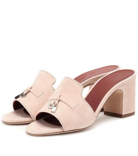 

slippers chunky heel women genuine leather 2021 summer beach silver charms high shoes mujer sandals footwear9932096, Black