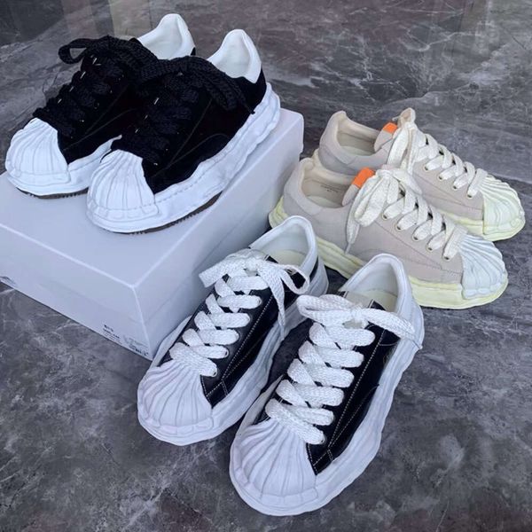 

maison mihara yasuhiro dissolved shoes mmy blakey shell head classic thick sole casual shoes for men and women black canvas shoes size 36-47