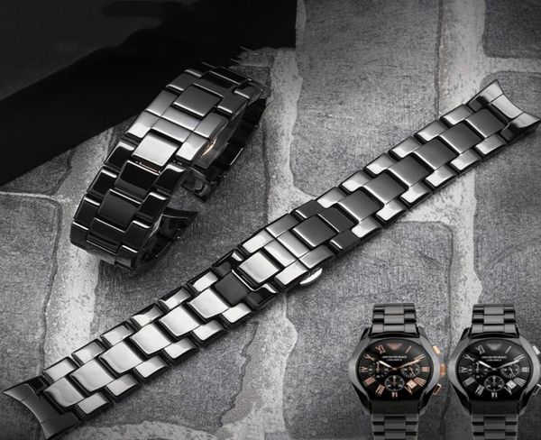 

watchband ceramic watches accessories for ar1400 1410 black mens wristwatch bracelet strap curved end5148204, Black;brown
