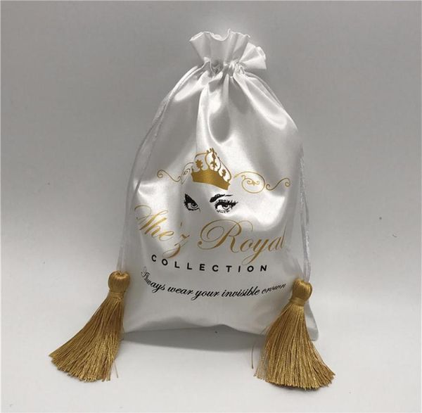 

satin drawstring bag silk cloth pouch jewelry package cosmetic gift wedding party wig hair bundles sachet tassel custom logo 50p267652236, Pink;blue