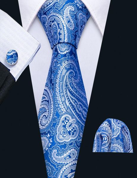 

fast men039s silk tie set fashion blue paisley whole classic woven necktie pocket square cufflinks wedding busines9427551, Black;blue