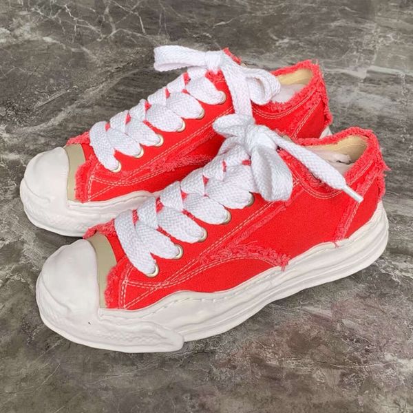 

designer maison mihara yasuhiro mmy shoes og canvas low cut mens platform womens red white black grey toe cap sneakers