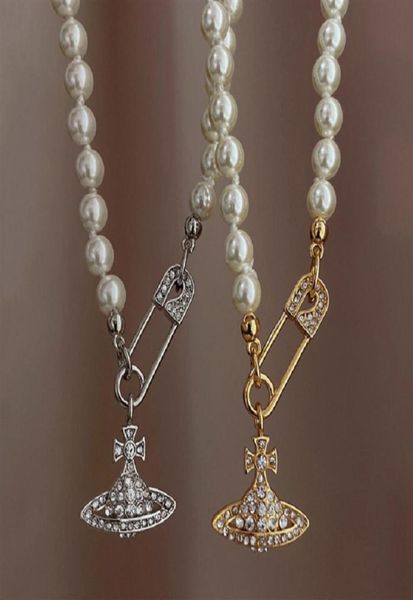 

pearl necklace designer design pin saturn beaded pendant ladies diamond necklaces copper 18k gilded jewelry necklace 1473837, Silver