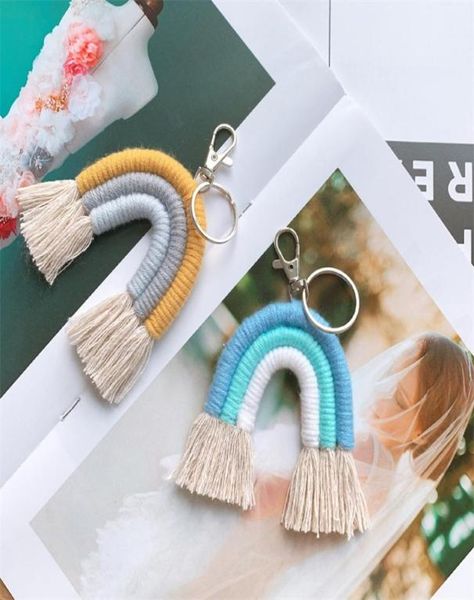 

weaving raiow keychains boho key holder keyring macrame bag charm car hanging fe 303 q21615780, Silver
