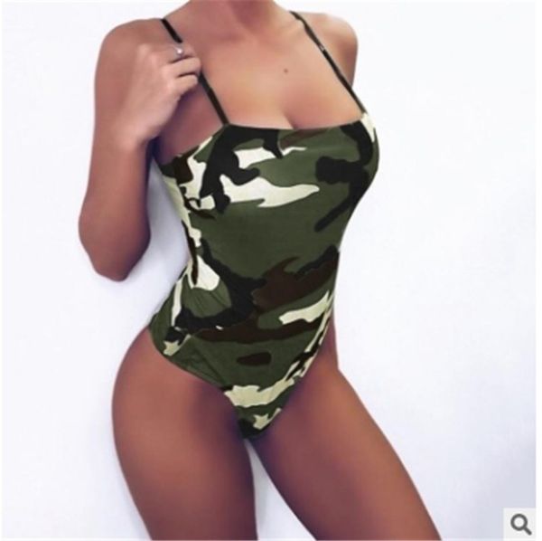 

camouflage printed onepiece swimwear women bodysuit sleeveless sling short swimsuits female backless rompers bathing suit9987673