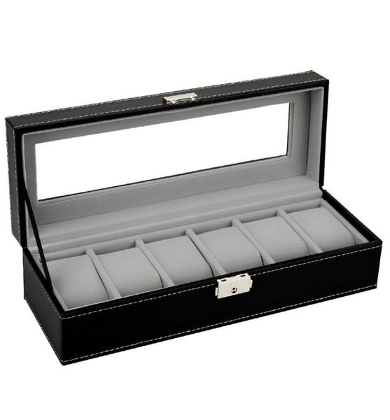 

61012 grids pu leather watch box rings storage case organizer jewelry display watch casket for drop saat kutusu5191557, Black;blue