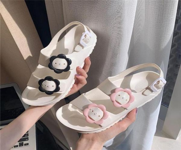 

plastic jelly shoes women summer sandals flats flower white shoes 2021 new female flats sandals shoes j12088864679, Black