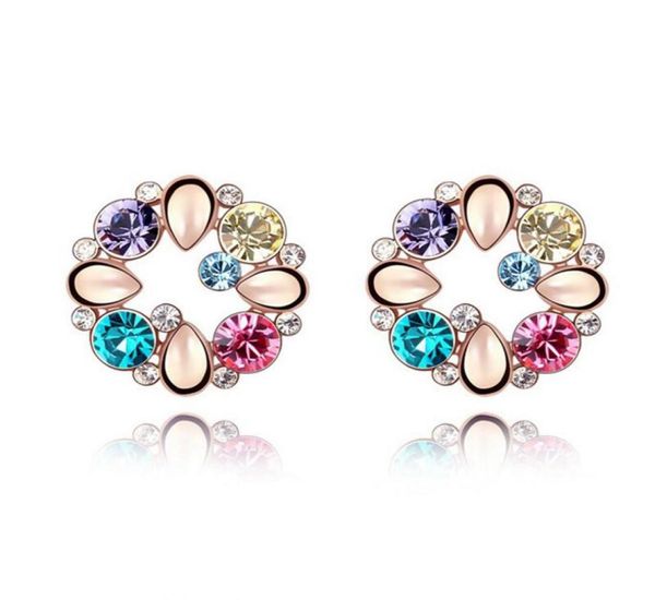 

whole elegent circle earrings stud gold color pendientes made with austria crystals women earrings 1470849, Golden;silver