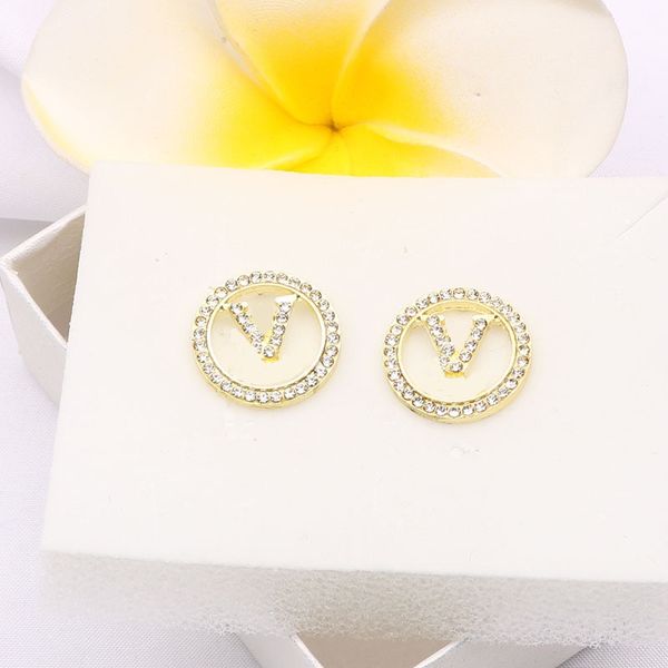 

8119 selling 18k gilded 925 silver luxury brand designer letter stud geometry famous female circular crystal diamond pearl earrings wedding, Golden;silver