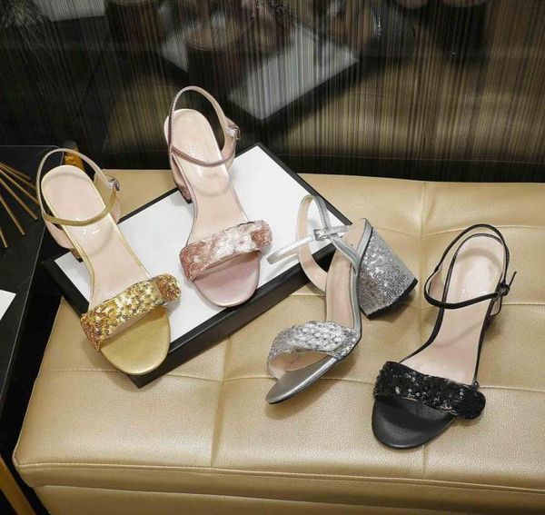 

2021 new arrival girls fashion sequined heel sandals women039s summer casual outdoor thick heel shoes lady black big size 42 405165385