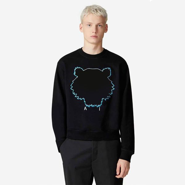 

designer fashion luxury men and women kenzos hoodie tiger head advanced embroidery round neck pullover autumn winter loose high street class, Black