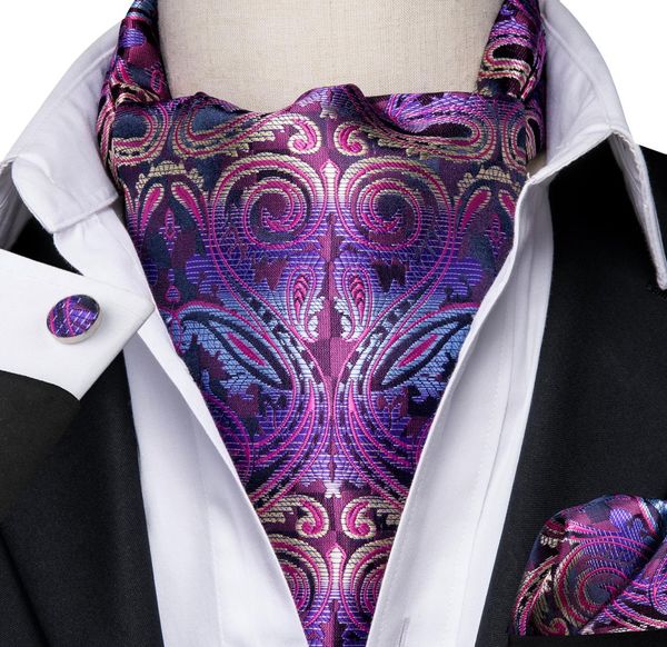 

fast ascot men039s classic purple paisley cravat vintage ascot handkerchief cuffflinks cravat set for mens wedding par4289330, Black;blue